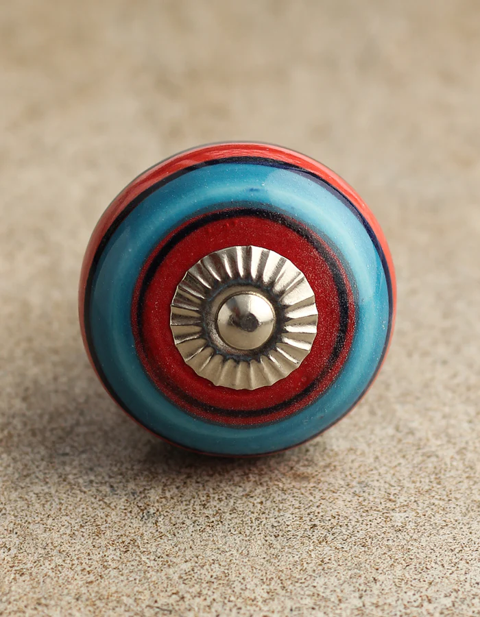 Blue And Red Spiral Hand Painted Ceramic Kitchen Cabinet Drawer Knobs - Image 3