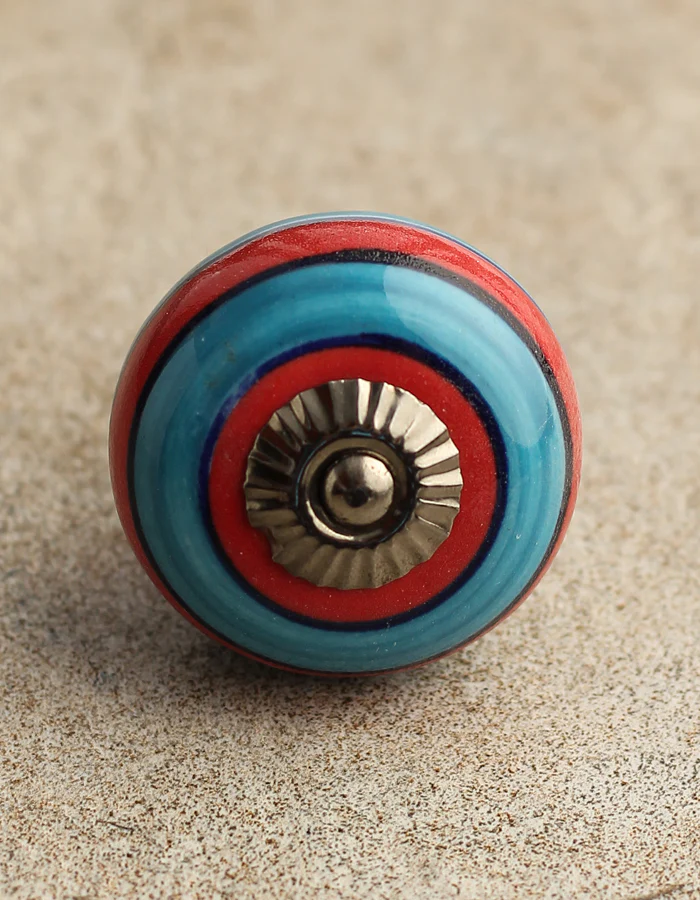 Blue And Red Spiral Hand Painted Ceramic Kitchen Cabinet Drawer Knobs - Image 4