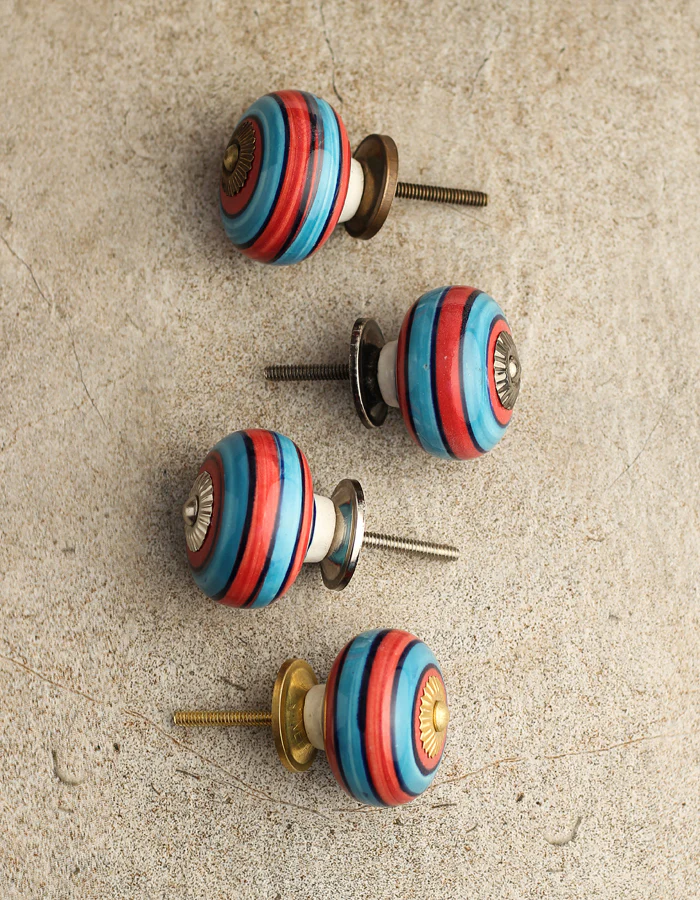 Blue And Red Spiral Hand Painted Ceramic Kitchen Cabinet Drawer Knobs - Image 5