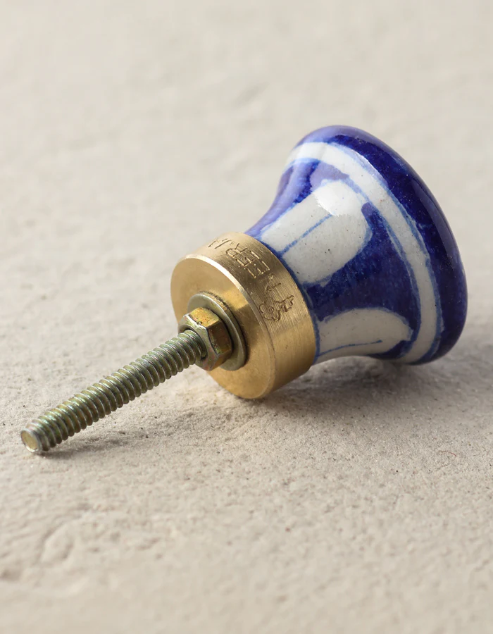 Blue Ceramic Blue Pottery Dresser Cabinet Knob With White Design - Image 3