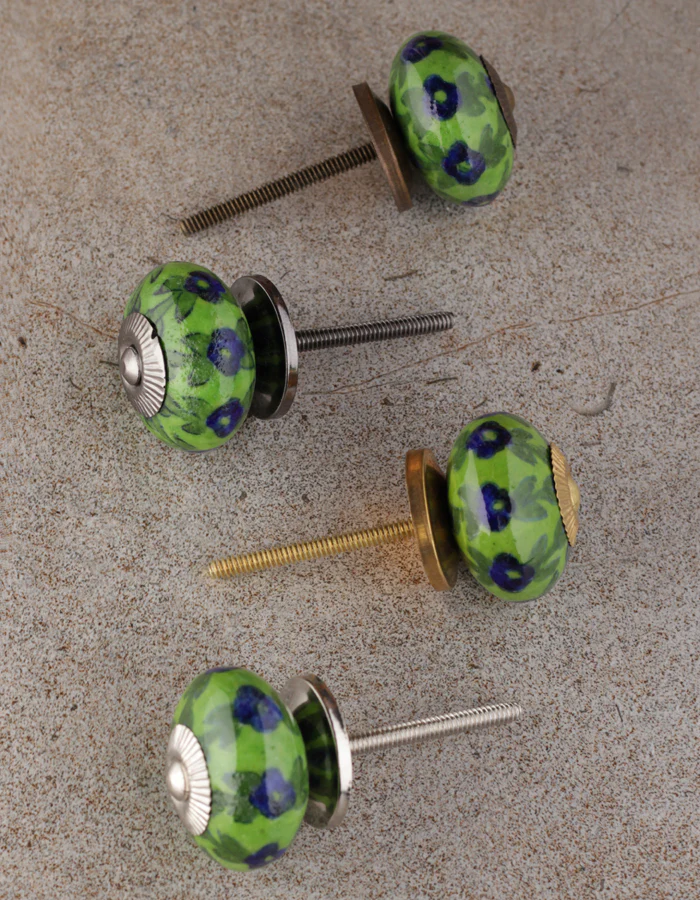 Blue Flower and Green Leaf with Lime Green Base Knob - Image 5