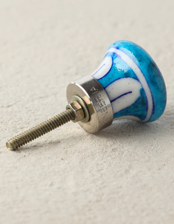 Blue Handmade Dresser Cabinet Knob With Turquoise Flower - Image 3