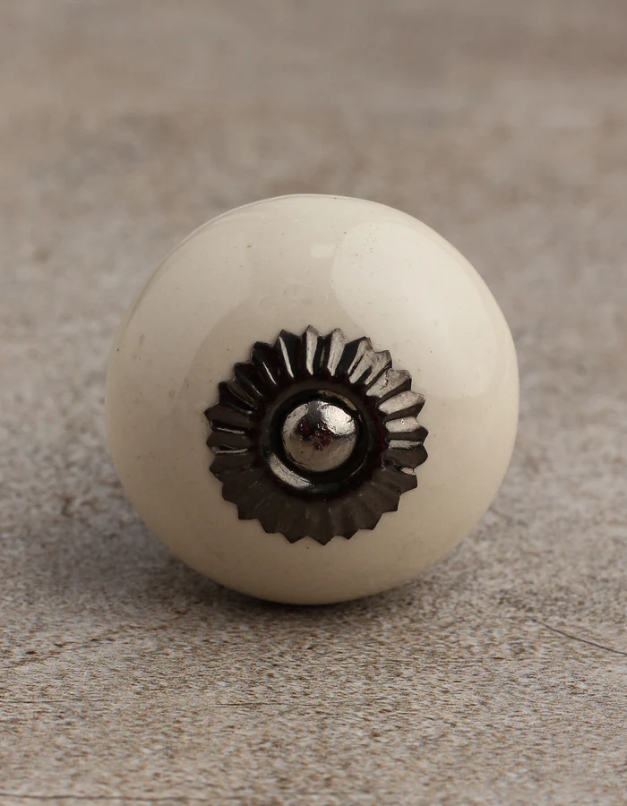 Cream Color Handpainted Ceramic Drawer Knob - Image 3