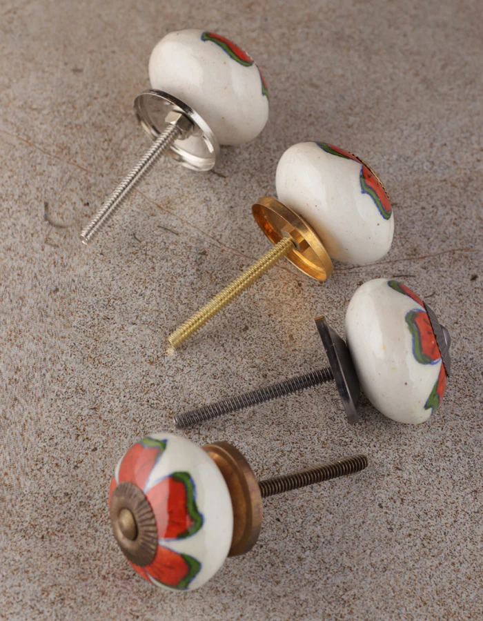Designer Red Flower On White Ceramic Drawer Cabinet Knob - Image 5
