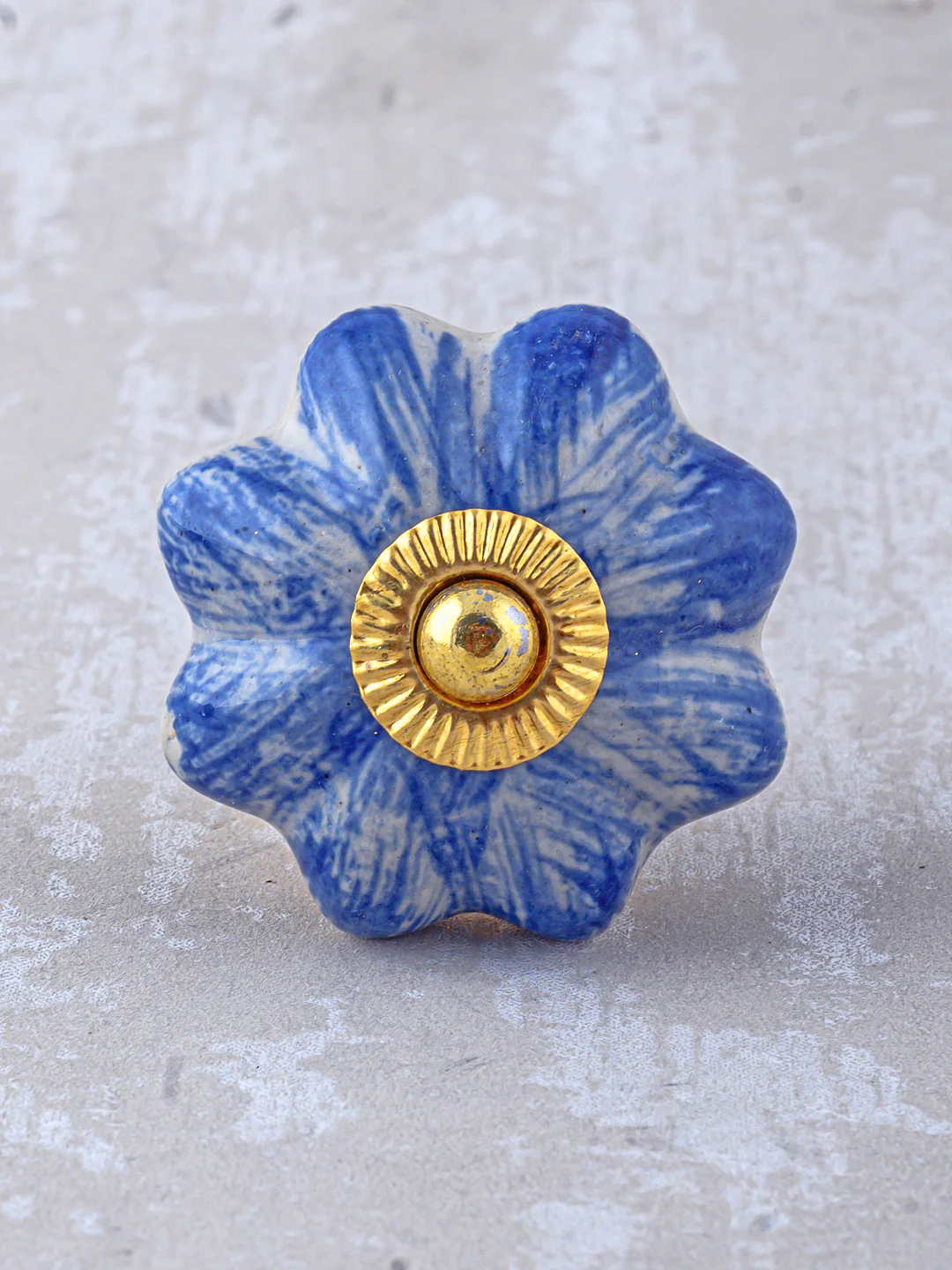 Designer White Ceramic Drawer Cabinet Knob With Blue Flower - Image 3