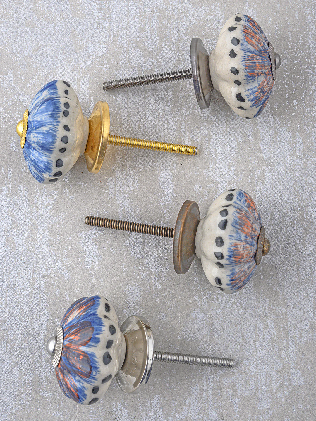 Designer White Ceramic Drawer Cabinet Knob With Blue Flower - Image 5