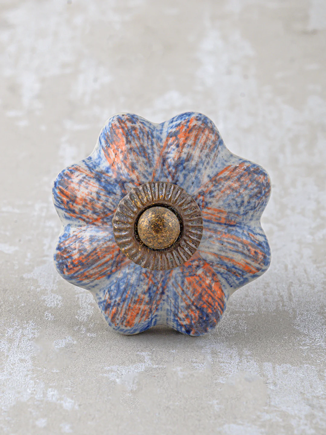 Designer White Ceramic Drawer Cabinet Knob With Blue Flower - Image 6