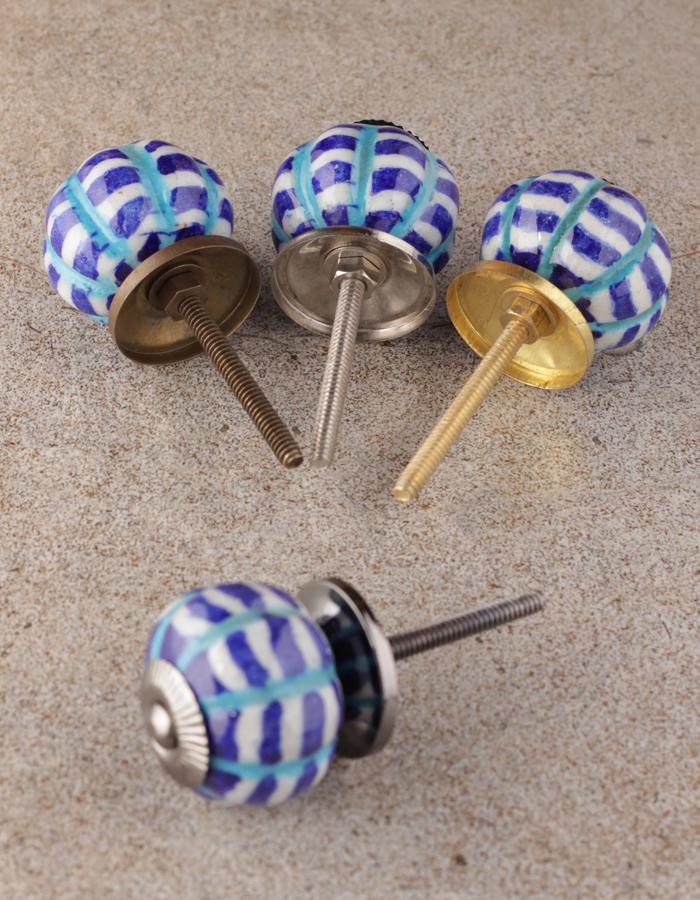 Designer White Ceramic Kitchen Cabinet Knob With Blue And Turquoise Design - Image 5