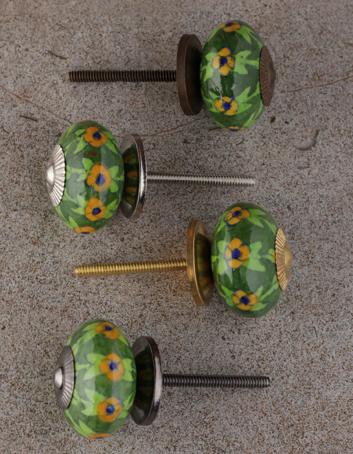 Drawer Beaded Knobs with Green Color Floral Print - Image 5