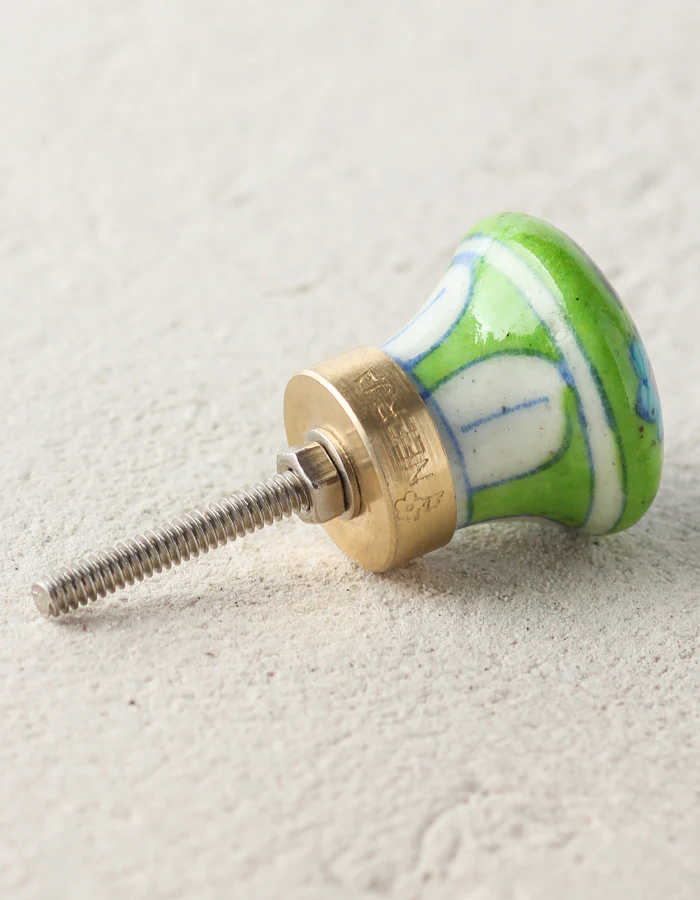 Elegant Green Ceramic Blue Pottery Door Knob With Turquoise Flower - Image 3