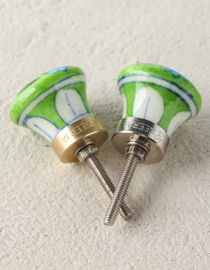 Elegant Green Ceramic Blue Pottery Door Knob With Turquoise Flower - Image 4