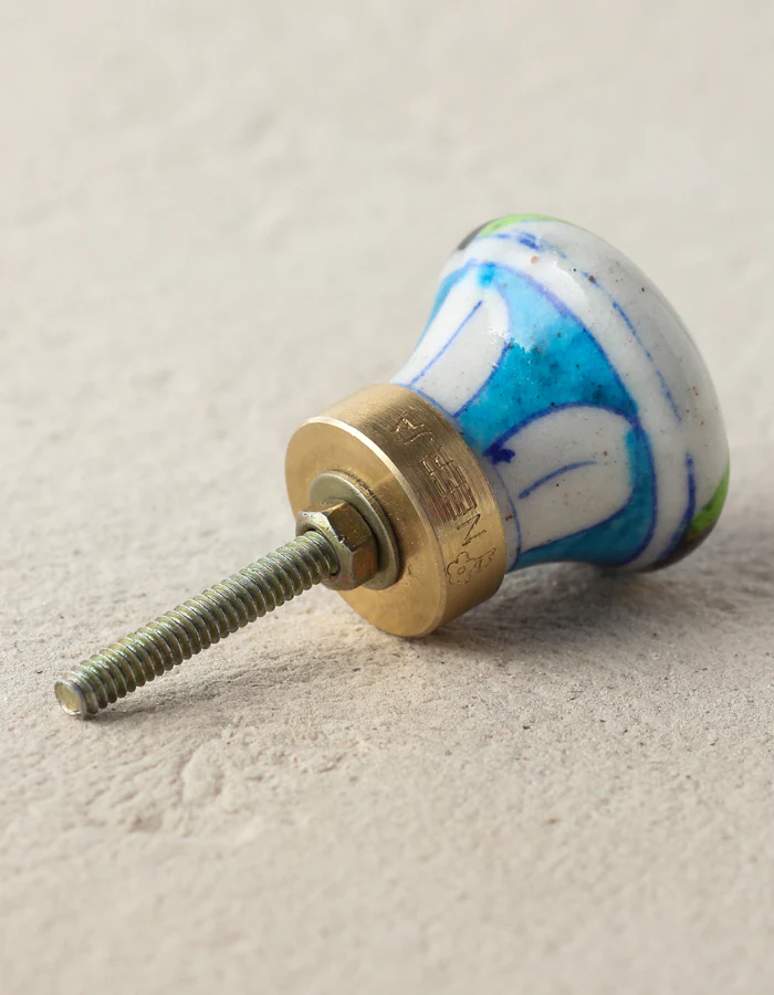 Elegant Multicolor Rainbow With Turquoise Star Ceramic Blue Pottery Drawer Knob - Image 3