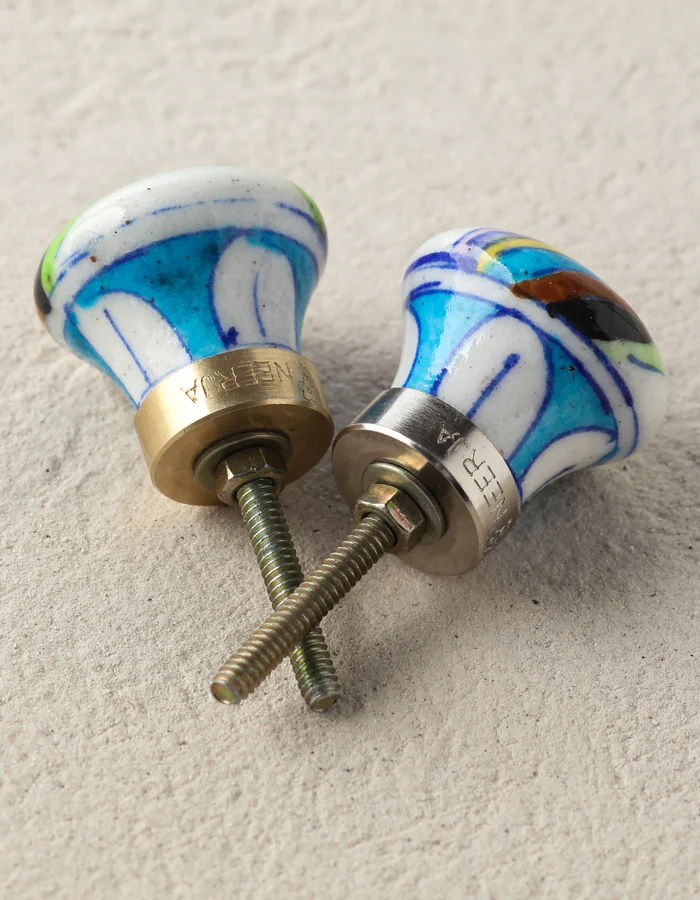 Elegant Multicolor Rainbow With Turquoise Star Ceramic Blue Pottery Drawer Knob - Image 4