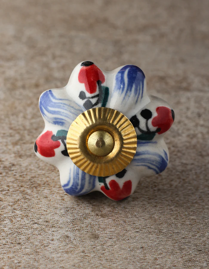 Floral White Royal Ceramic Door Knob With Multicolor Print - Image 3