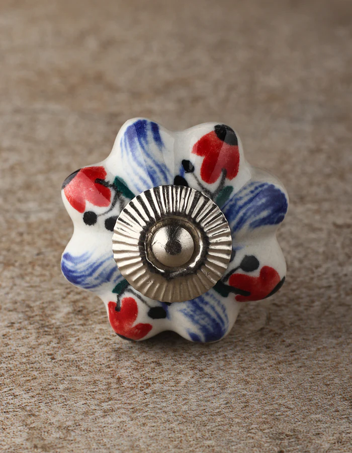 Floral White Royal Ceramic Door Knob With Multicolor Print - Image 4