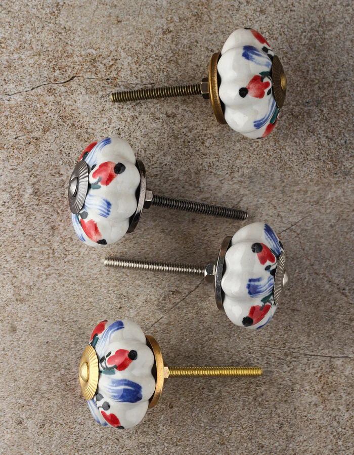 Floral White Royal Ceramic Door Knob With Multicolor Print - Image 5