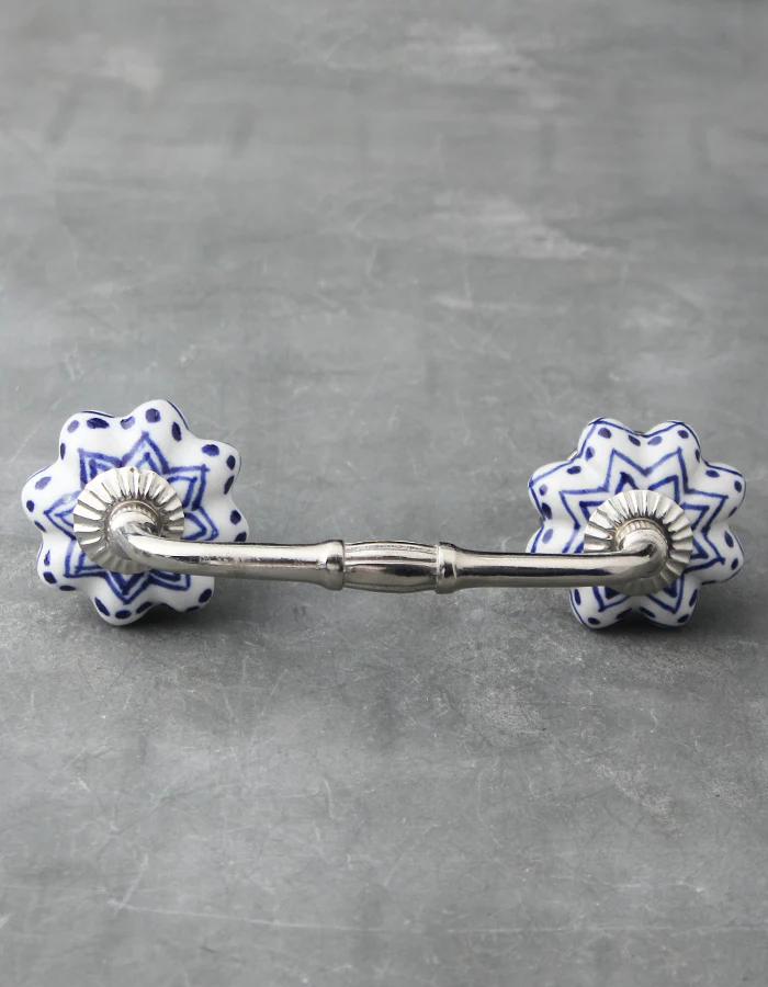 Floral White Royal Ceramic Door Pull With Blue Print - Image 5
