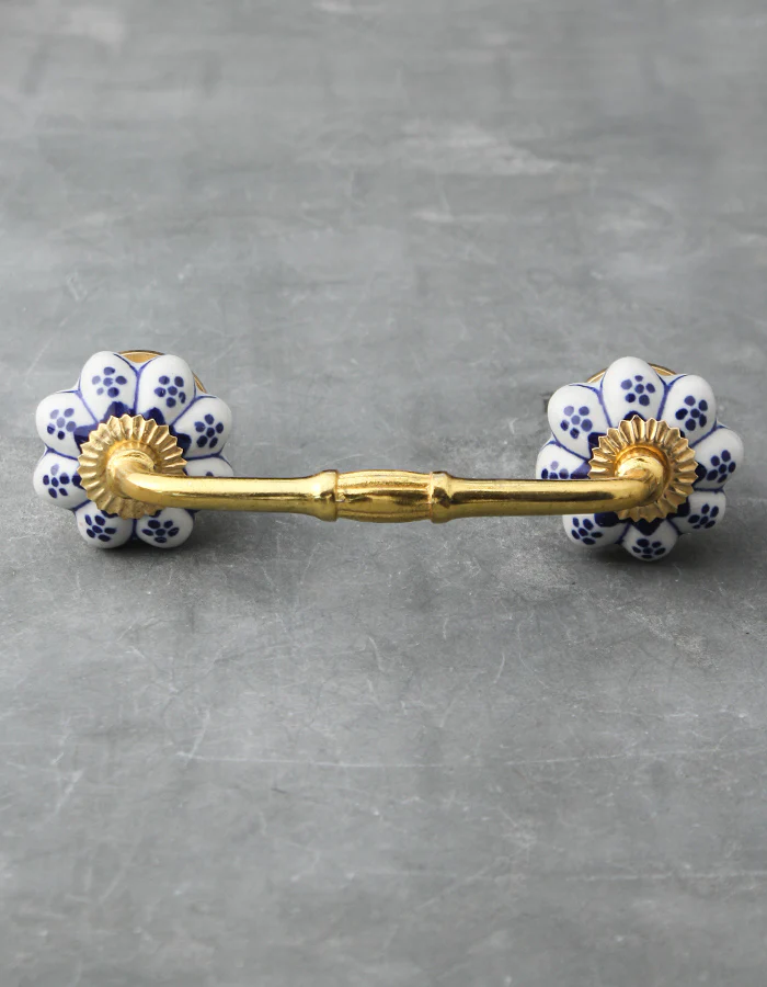 Flower Shaped White And Blue Designer Ceramic Kitchen Cabinet Pull - Image 3