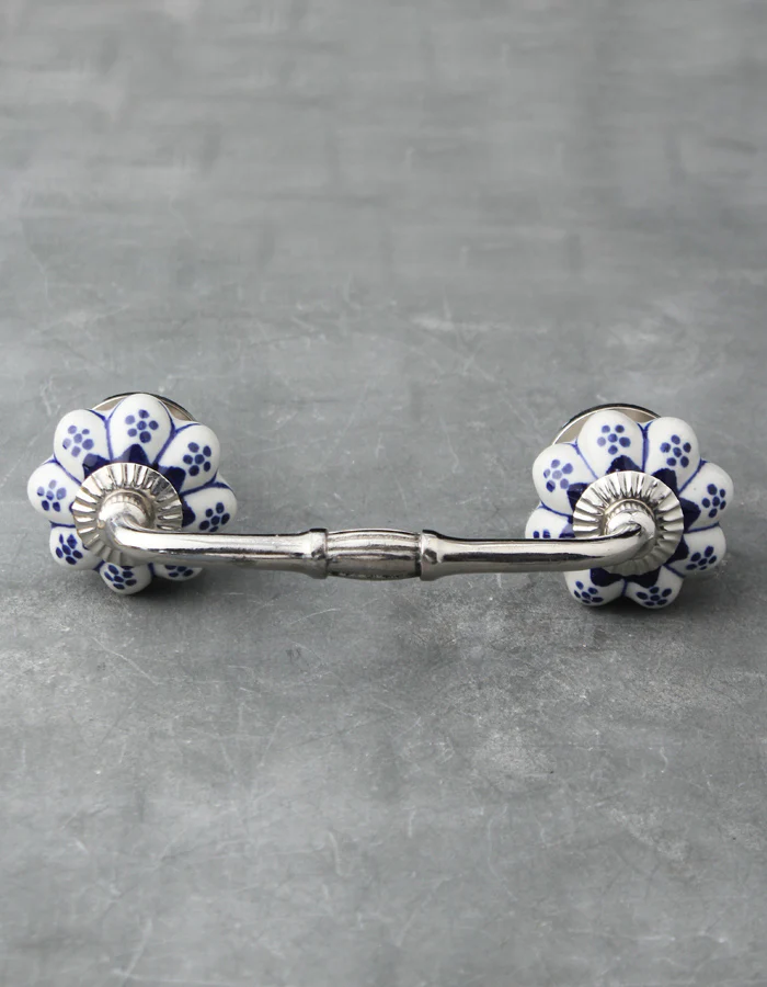 Flower Shaped White And Blue Designer Ceramic Kitchen Cabinet Pull - Image 4