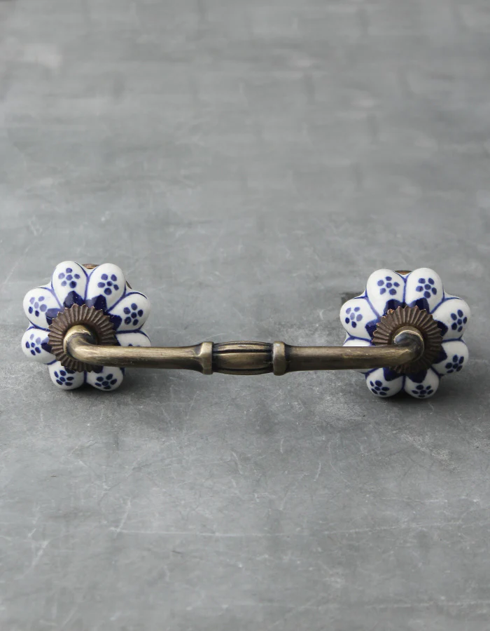 Flower Shaped White And Blue Designer Ceramic Kitchen Cabinet Pull - Image 5