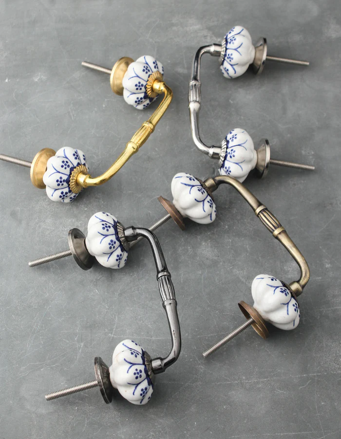 Flower Shaped White And Blue Designer Ceramic Kitchen Cabinet Pull - Image 6