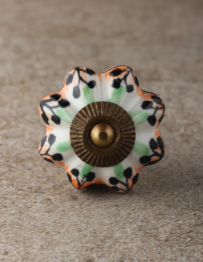 Flower Shaped White Ceramic Knob With Multicolor Designs - Image 3