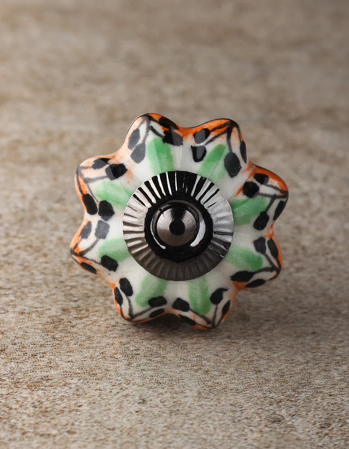 Flower Shaped White Ceramic Knob With Multicolor Designs - Image 4
