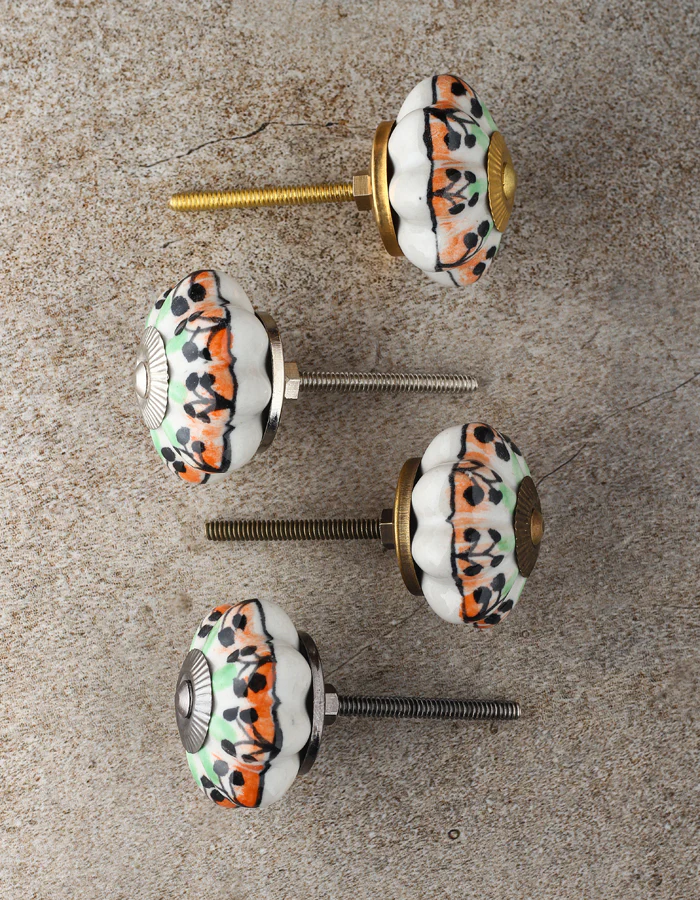 Flower Shaped White Ceramic Knob With Multicolor Designs - Image 5