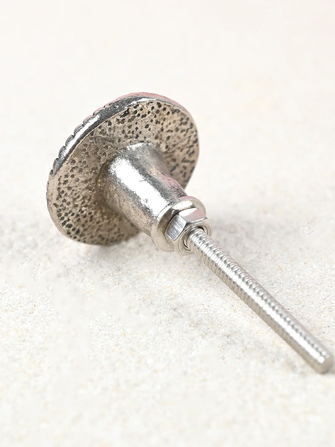 Golden, Turquoise and Dark Red Glass Knob on a Antique Silver Metal Base - Image 3