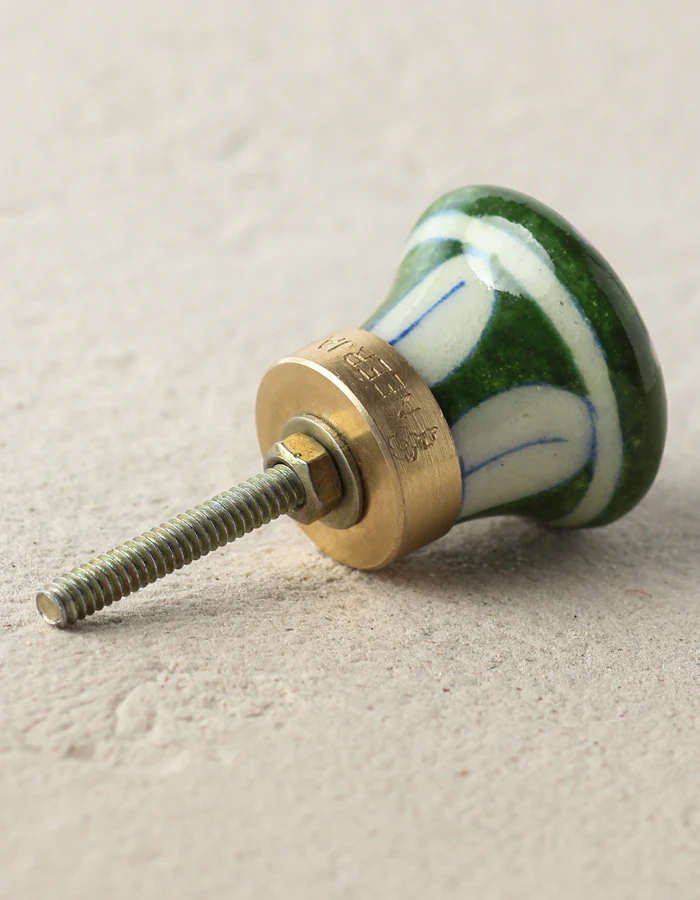 Green Handmade Dresser Cabinet Knob With White And Blue Design - Image 3