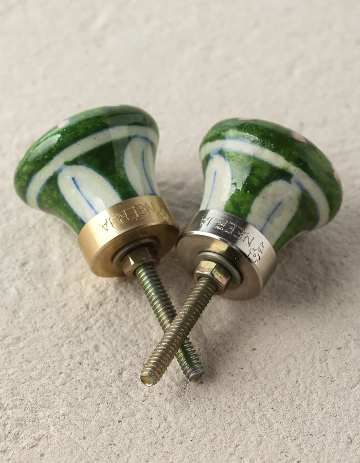 Green Handmade Dresser Cabinet Knob With White And Blue Design - Image 4