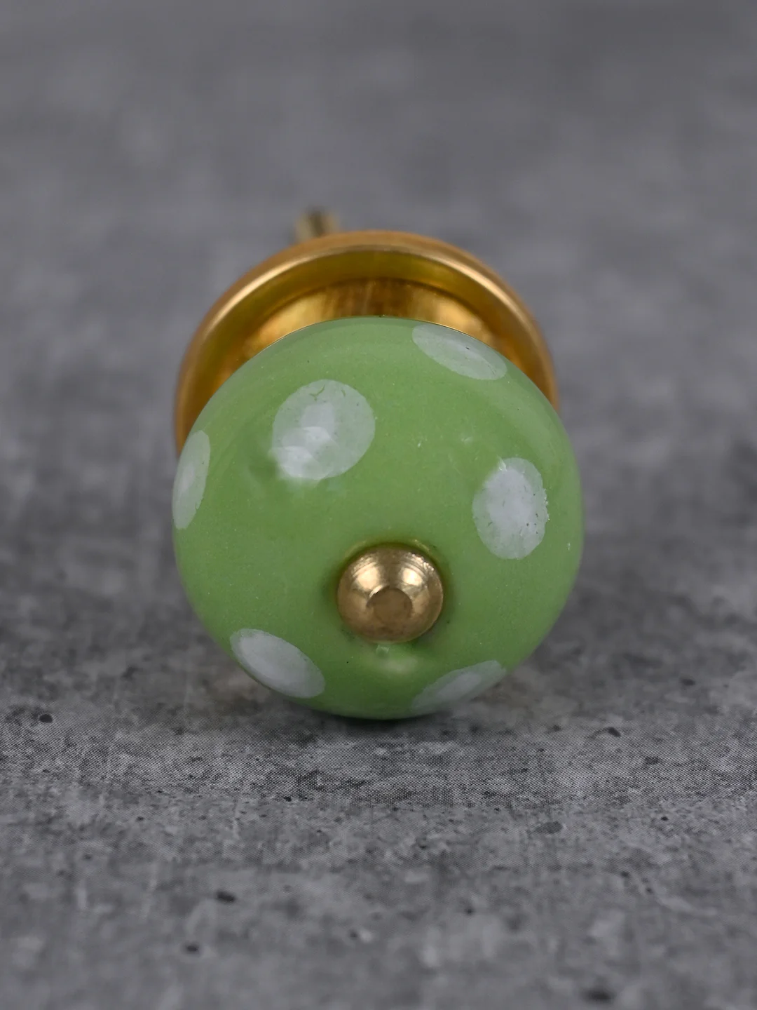 Green Round Knob With Hand Painted White Polka Dots - Image 4