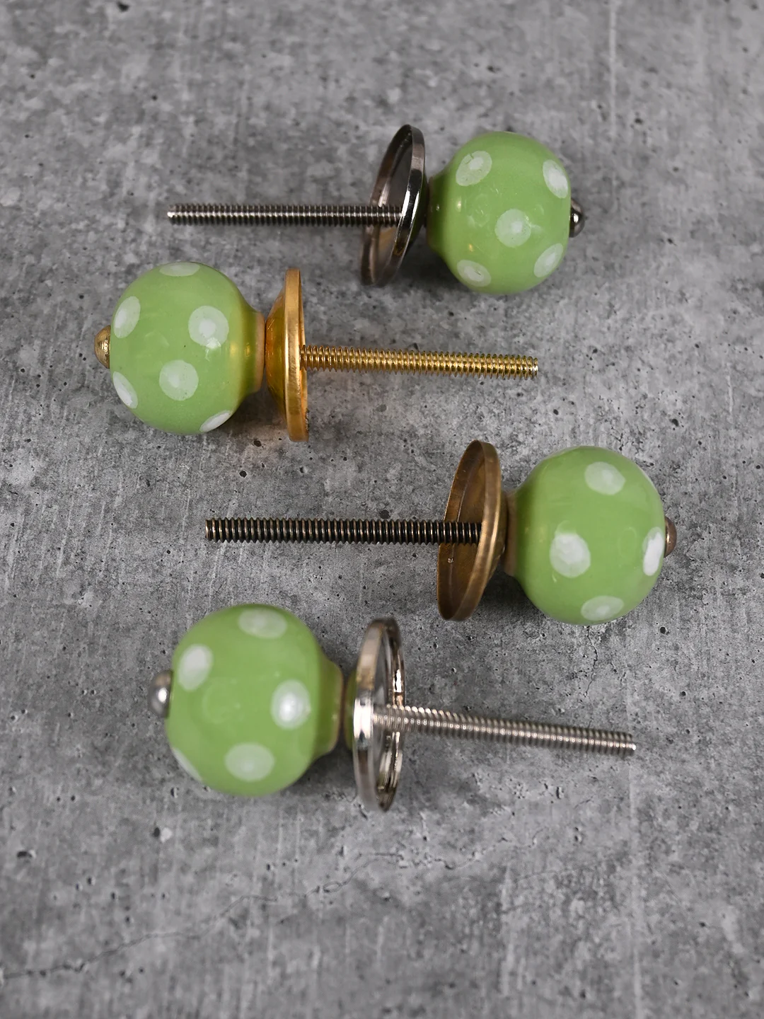 Green Round Knob With Hand Painted White Polka Dots - Image 5
