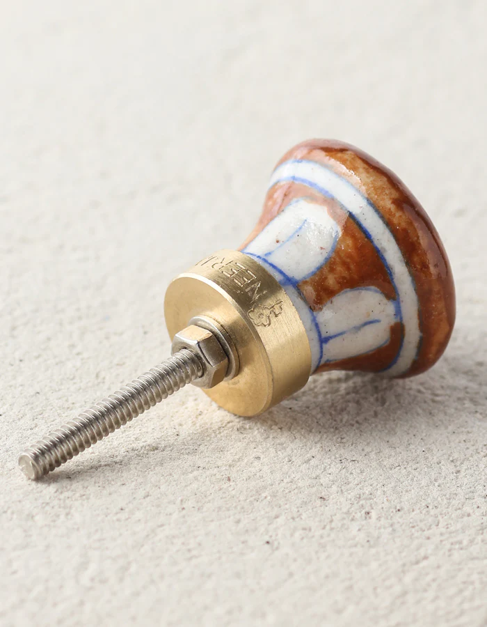 Handmade Brown Ceramic Blue Pottery Dresser Cabinet Knob - Image 3