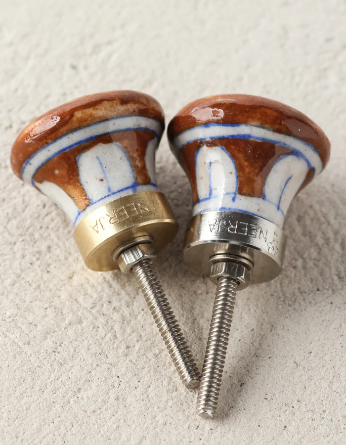 Handmade Brown Ceramic Blue Pottery Dresser Cabinet Knob - Image 4