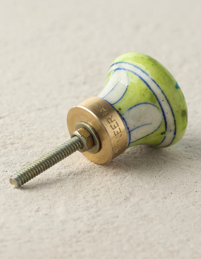 Handmade Light Green Dresser Cabinet Knob With White And Turquoise Design - Image 3