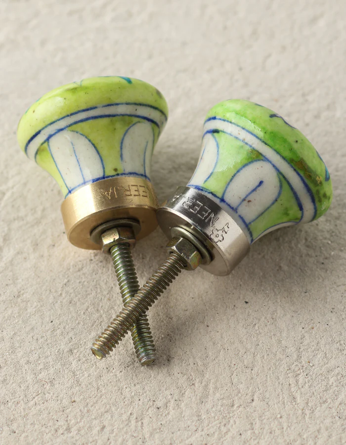 Handmade Light Green Dresser Cabinet Knob With White And Turquoise Design - Image 4