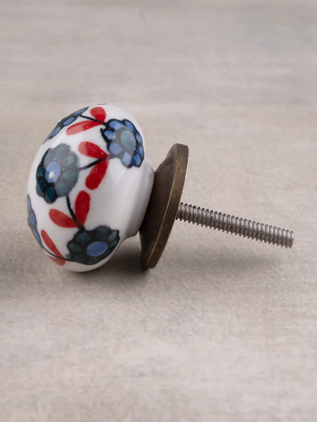 Handmade Round White Base Floral Design Ceramic Knob - Image 3