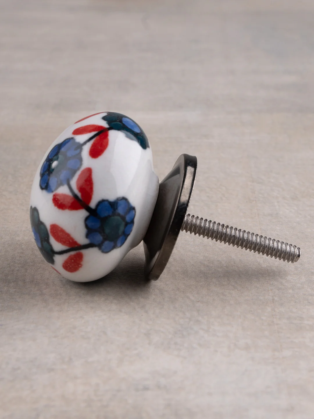 Handmade Round White Base Floral Design Ceramic Knob - Image 4