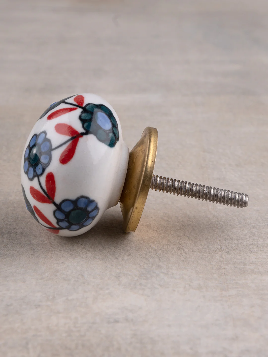 Handmade Round White Base Floral Design Ceramic Knob - Image 5