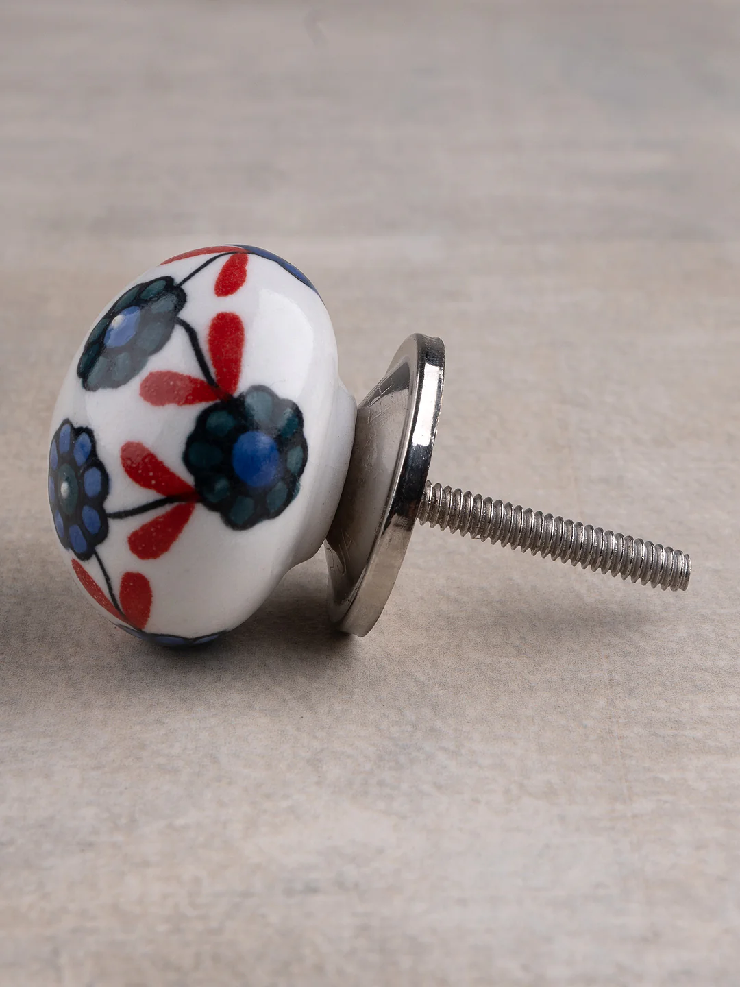 Handmade Round White Base Floral Design Ceramic Knob - Image 6