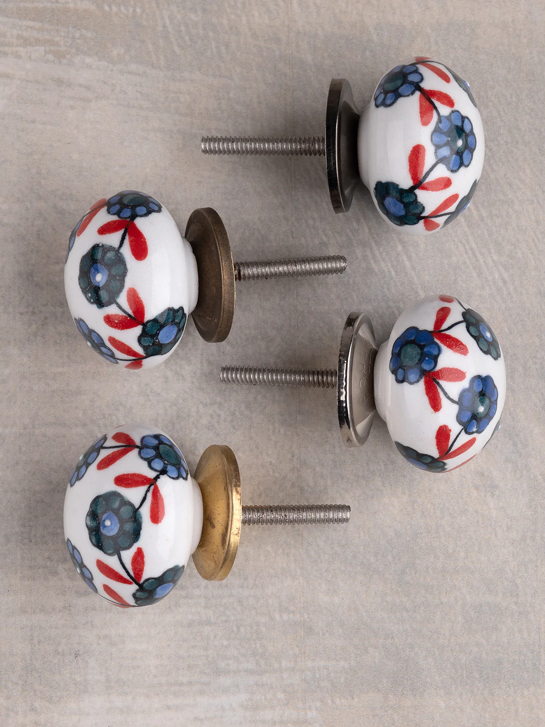 Handmade Round White Base Floral Design Ceramic Knob - Image 7