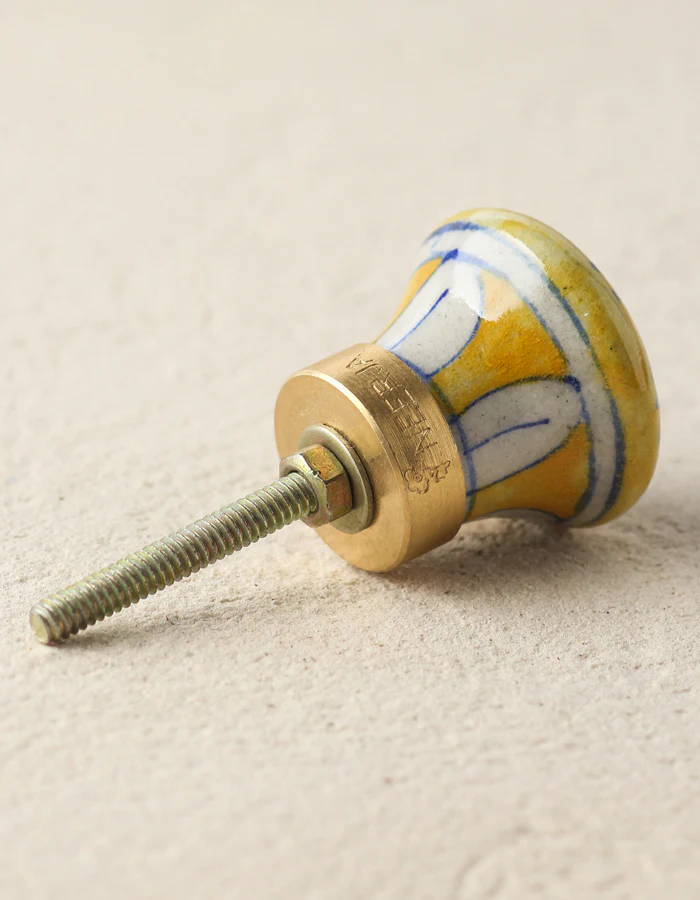 Handmade White And Blue Flower On Yellow Base Dresser Cabinet Knob - Image 3
