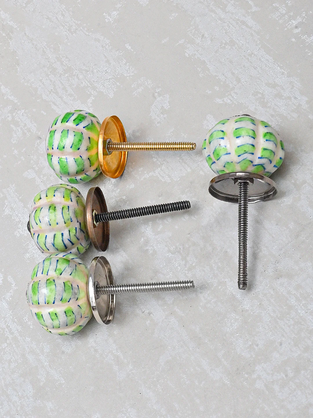 Melon Shaped White Ceramic Bathroom Cabinet Knob With Green Print - Image 4