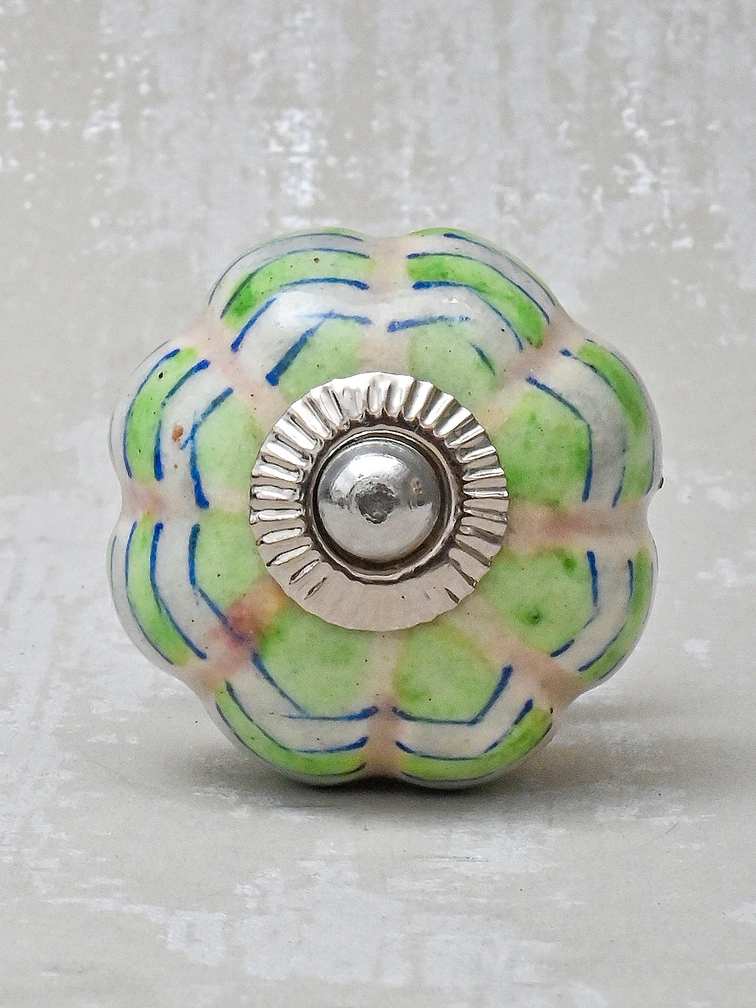 Melon Shaped White Ceramic Bathroom Cabinet Knob With Green Print - Image 5