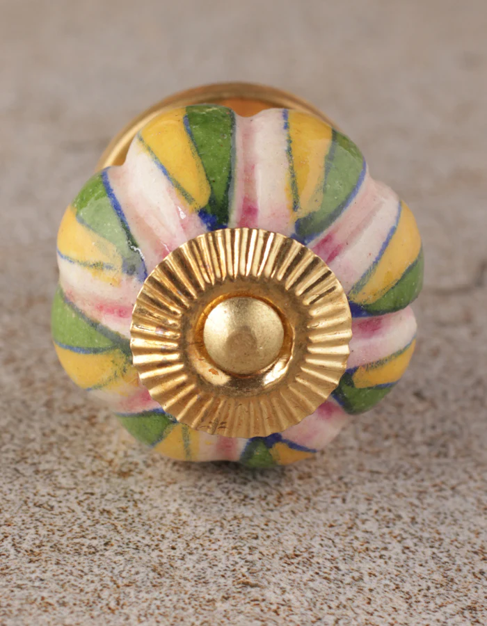 Pink Base Melon Shaped With Green And Yellow Leaf Ceramic Bathroom Knob - Image 3
