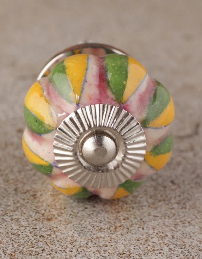 Pink Base Melon Shaped With Green And Yellow Leaf Ceramic Bathroom Knob - Image 4