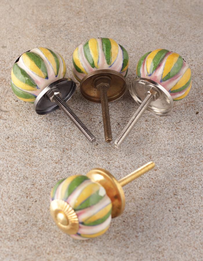 Pink Base Melon Shaped With Green And Yellow Leaf Ceramic Bathroom Knob - Image 5