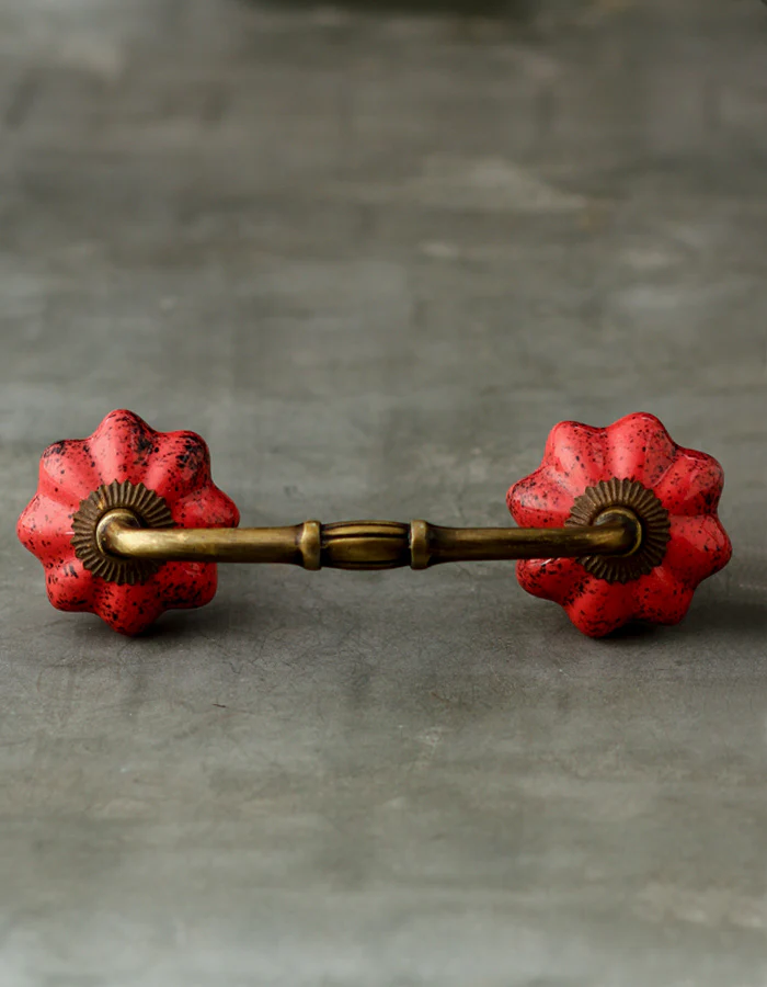 Round Red And White Textured Handmade Cabinet Pull - Image 3