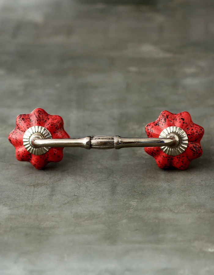 Round Red And White Textured Handmade Cabinet Pull - Image 5